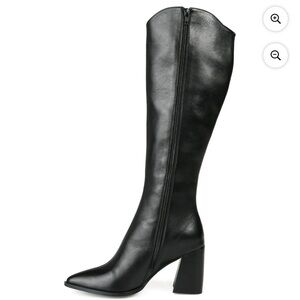 Journee Signature Womens Leather Laila Wide Calf Black Knee High Boots